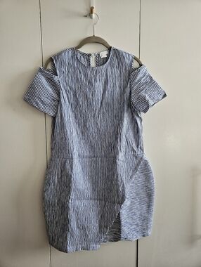 Rare Flagpole Size M Blue Striped One-Shoulder Cold-Shoulder Dress